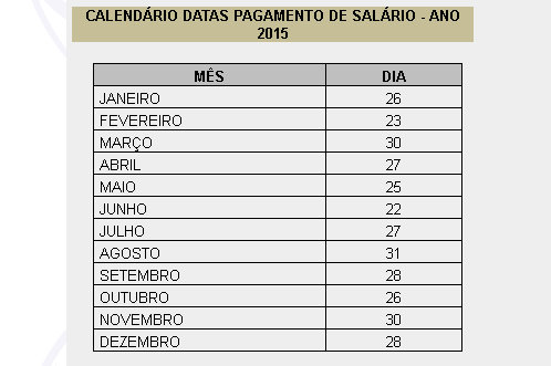 Calendário de pagamento 2015 - Prefeitura Municipal de Montes Claros